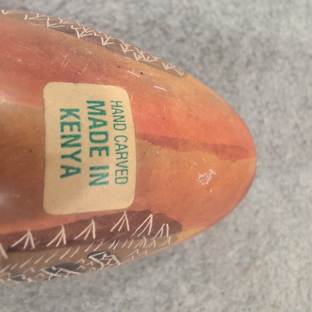 Hand Carved Kenyan Soapstone Egg Giraffe Acacia Tree Sunset Safari Decor - Picture 4 of 4